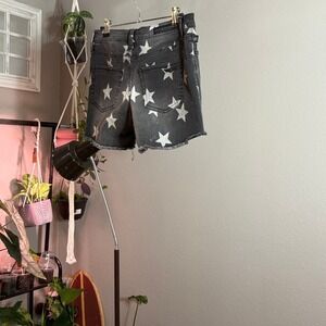 Rock & Republic Star Print Denim Shorts Frayed Hem‎ Casual Streetwear